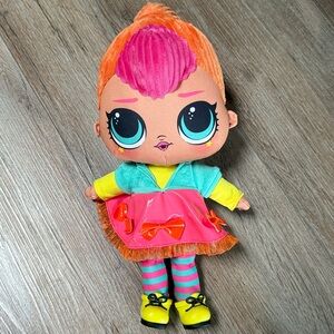 LOL Surprise Neon Pink QT Huggable Soft Plush Doll Red Hair 16” 2020 MGA